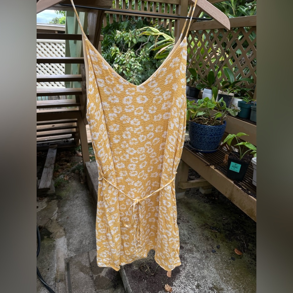 Mahina Yellow and White Tie Front Dress